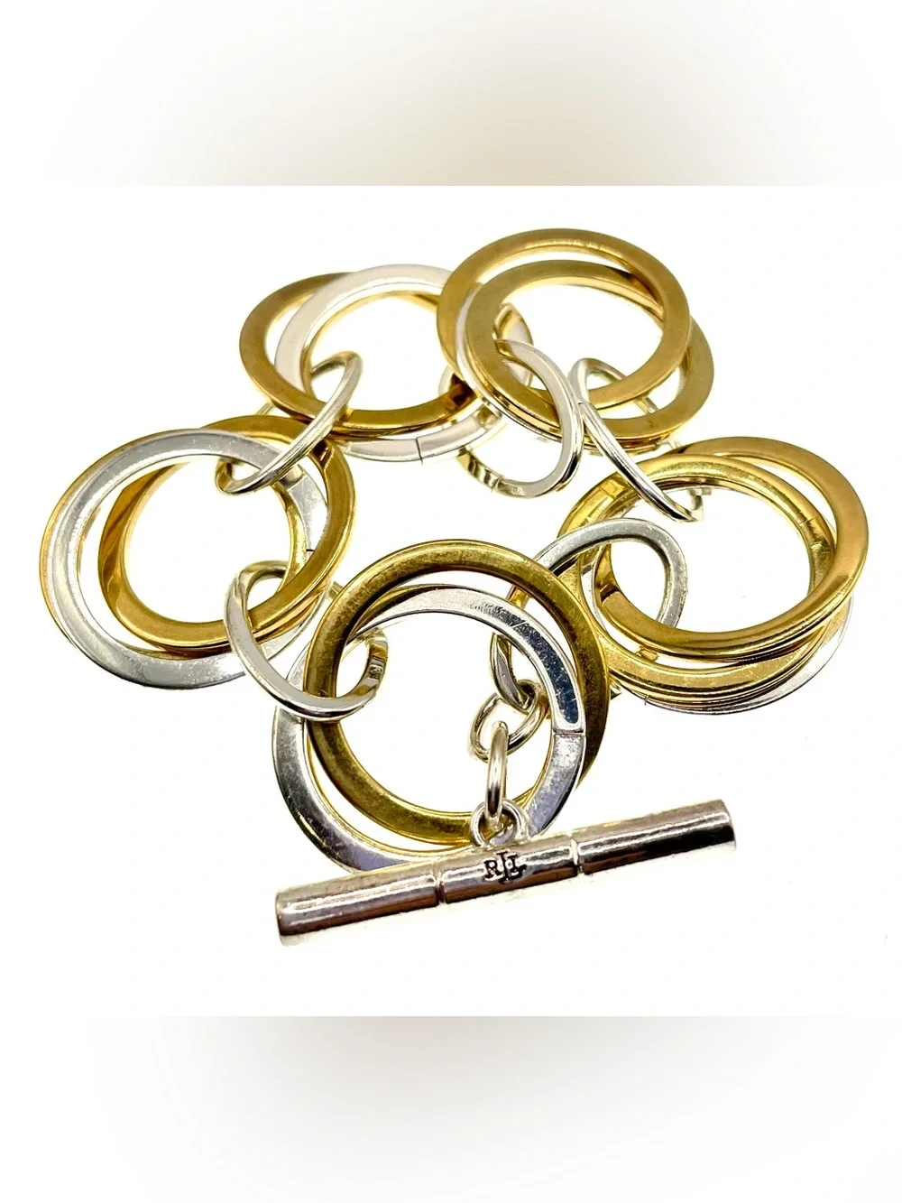 Lauren Ralph Lauren LRL Chunky Two Tone Link Bracelet 9” Gold Silver Toggle